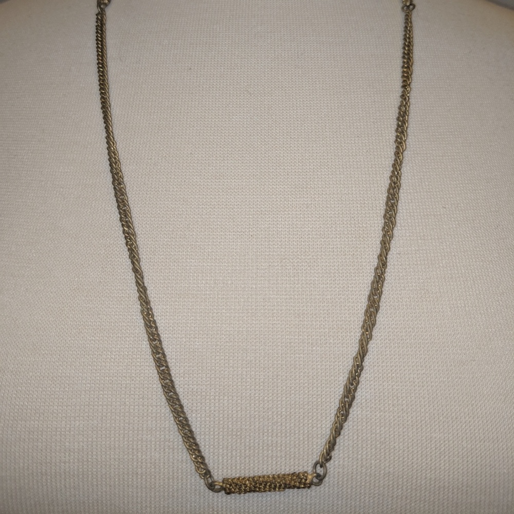 Antique long gold chain with gold bar beads